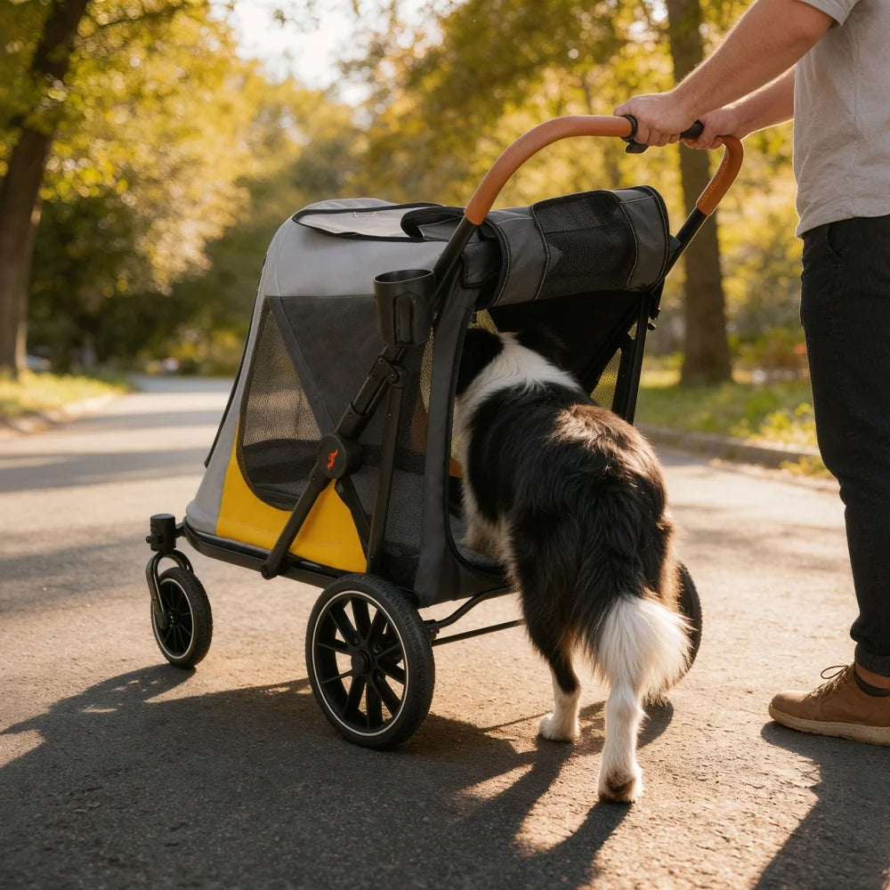 Foldable Dog Stroller - Comfortable Pet Travel Carrier for All Breeds