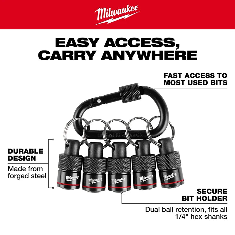 Milwaukee 5-Piece Portable Bit Holder Keychain Set with Carabiner