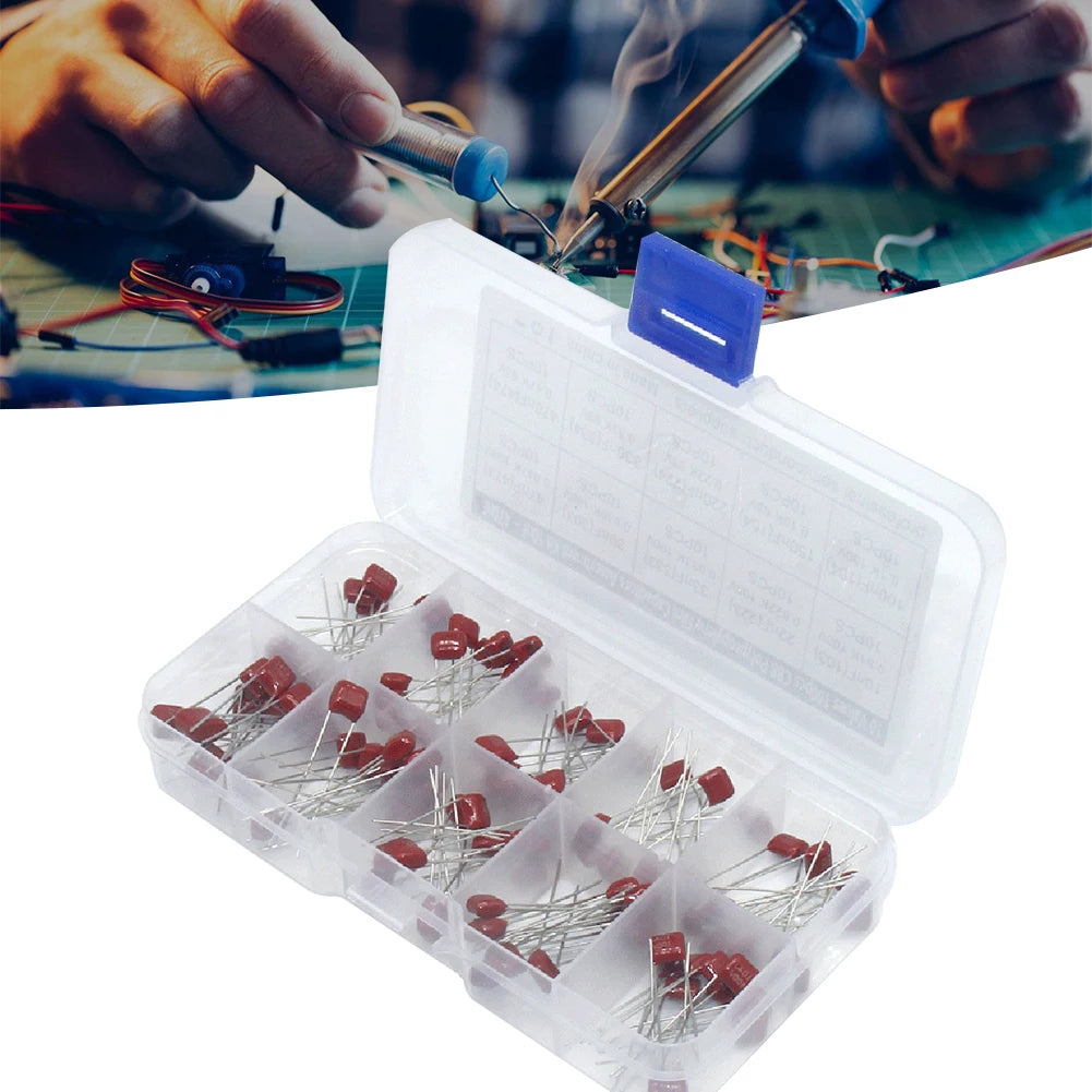 100 Pcs CBB Polypropylene Film Capacitors Kit - 10 Values, High Precision