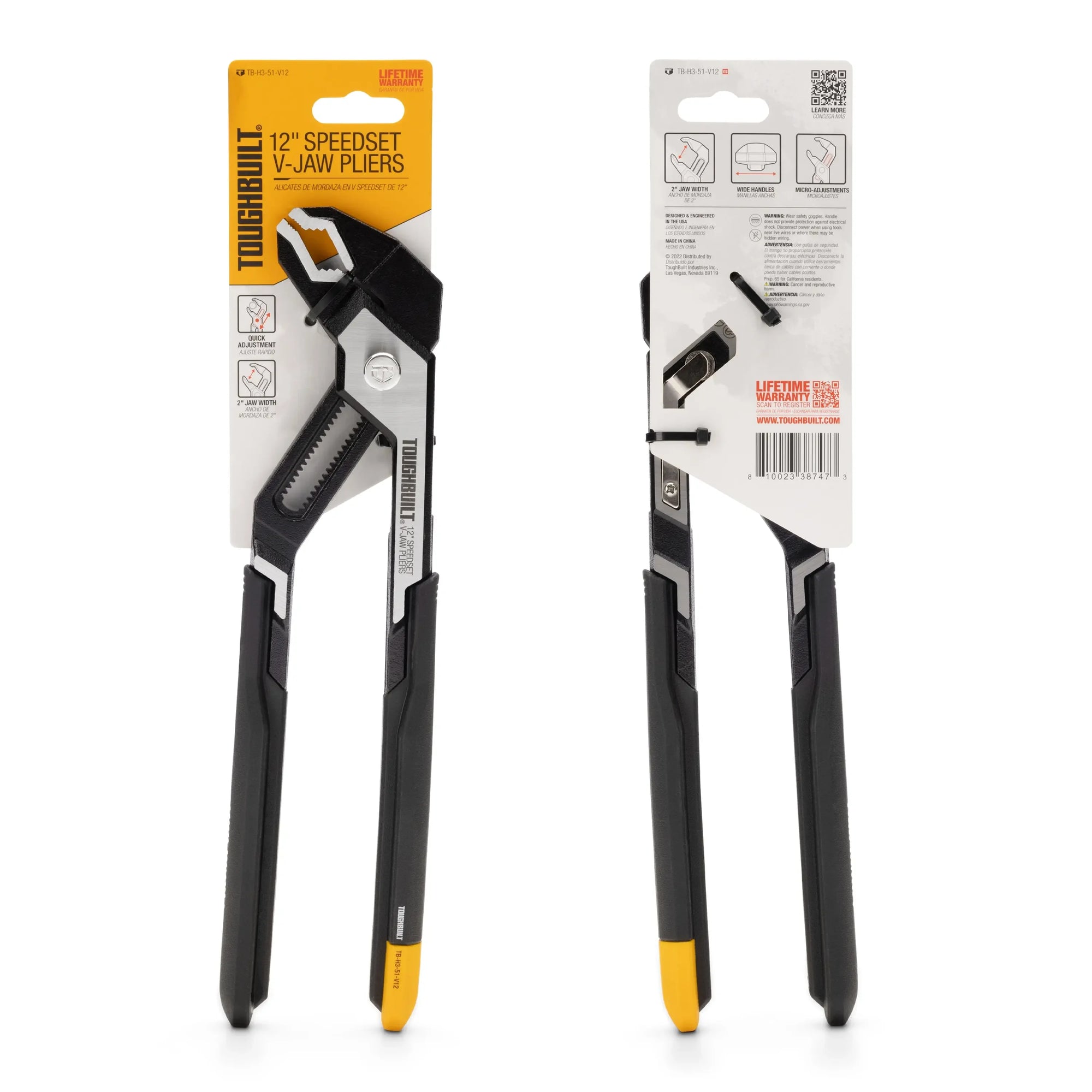 ToughBuilt SpeedSet V Jaw Pliers - 10" & 12" Versatile Hand Tools
