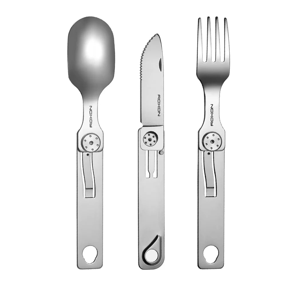 ROXON 3-In-1 Stainless Steel Camping Cutlery Set - Portable & Detachable
