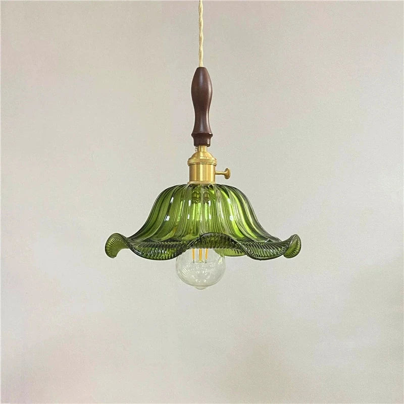 Vintage Green Glass Pendant Light - Nordic Copper Hanging Lamp