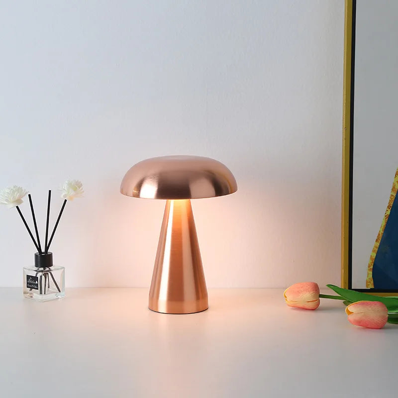 Dimmable Retro LED Mushroom Table Lamp - Touch Control & Rechargeable