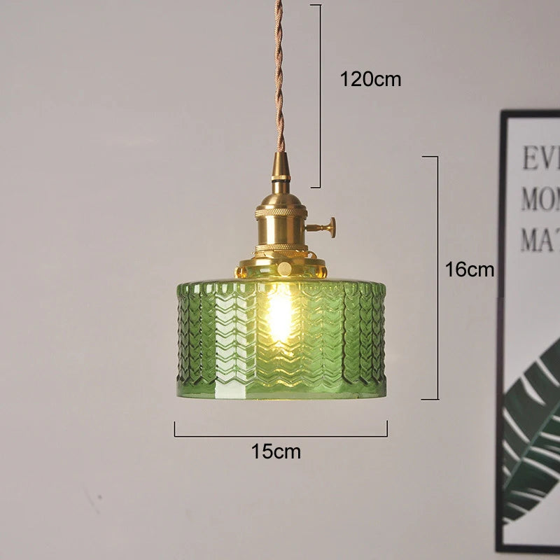 Elegant Green Stripe Glass Pendant Light - E27 Chandelier Fixture