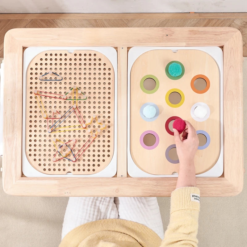 Montessori Wooden Sensory Table for Kids - Fine Motor Skill Development