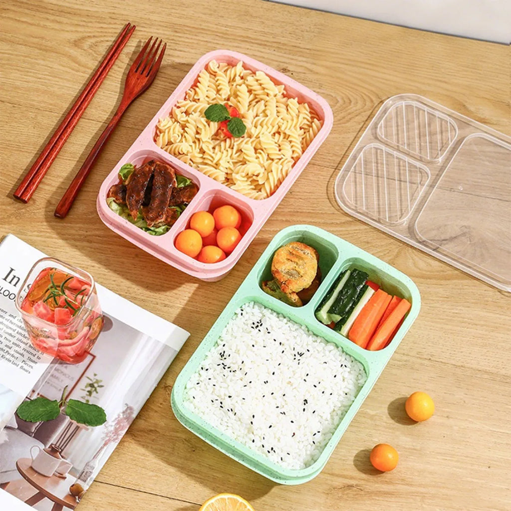 Eco-Friendly Portable 3-Compartment Bento Lunch Box