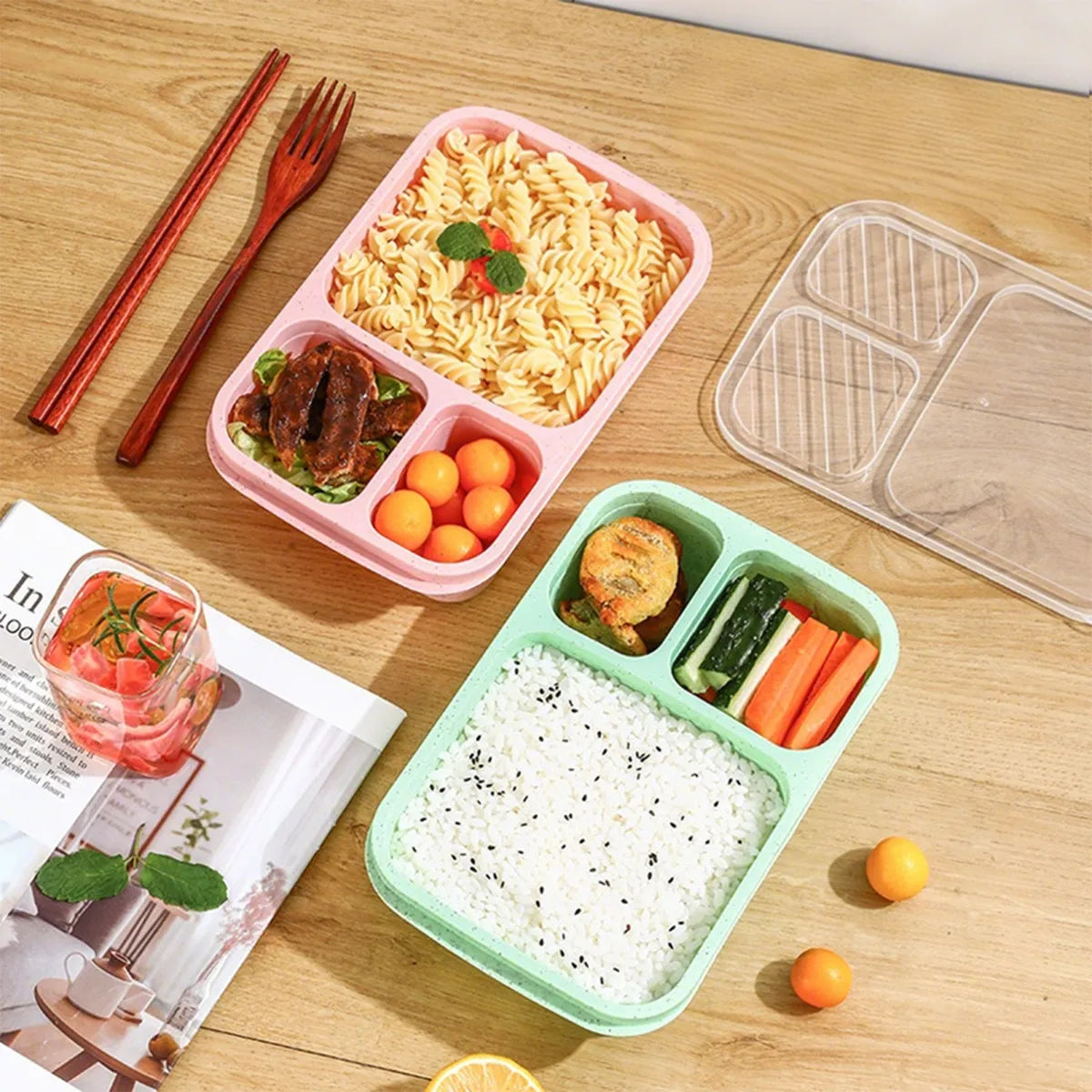 Eco-Friendly Portable 3-Compartment Bento Lunch Box