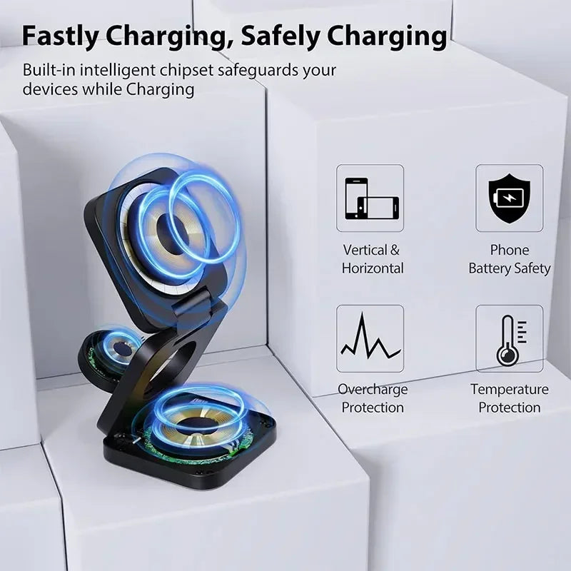 3-in-1 Wireless Charger for iPhone, Watch & AirPods - Magnetic Station