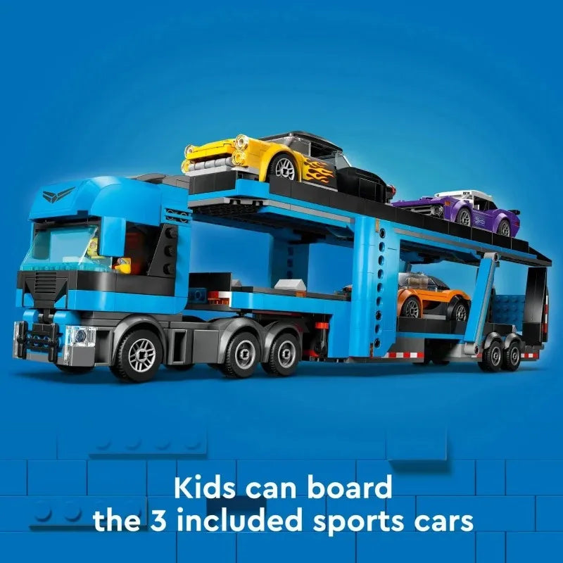 Fun Sports Car Transport Set - Double-Decker Trailer Building Blocks