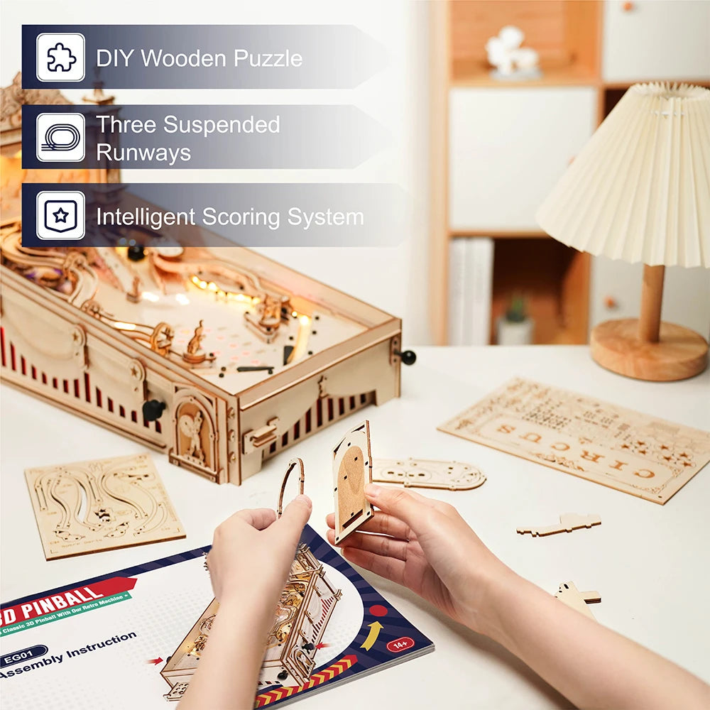 Robotime 3D Wooden Pinball Game - Fun Assembly for All Ages