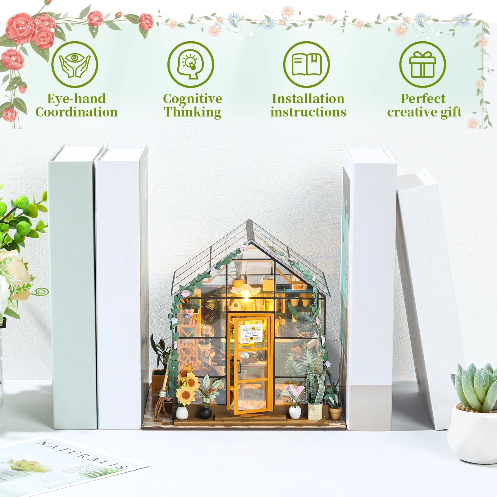 DIY Miniature Garden House Kit with LED Lights & Realistic Furniture