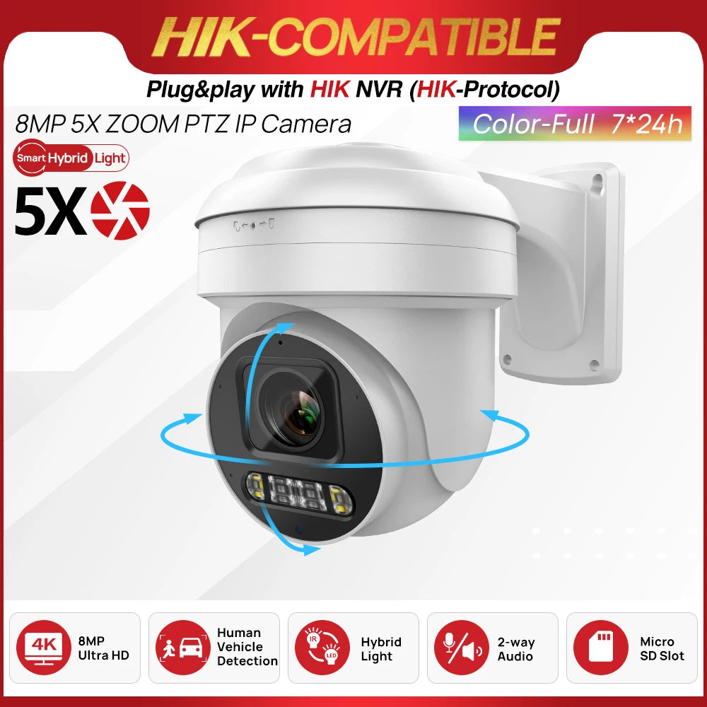 8MP ColorVu PTZ IP Camera with 5X Zoom & 2-Way Audio
