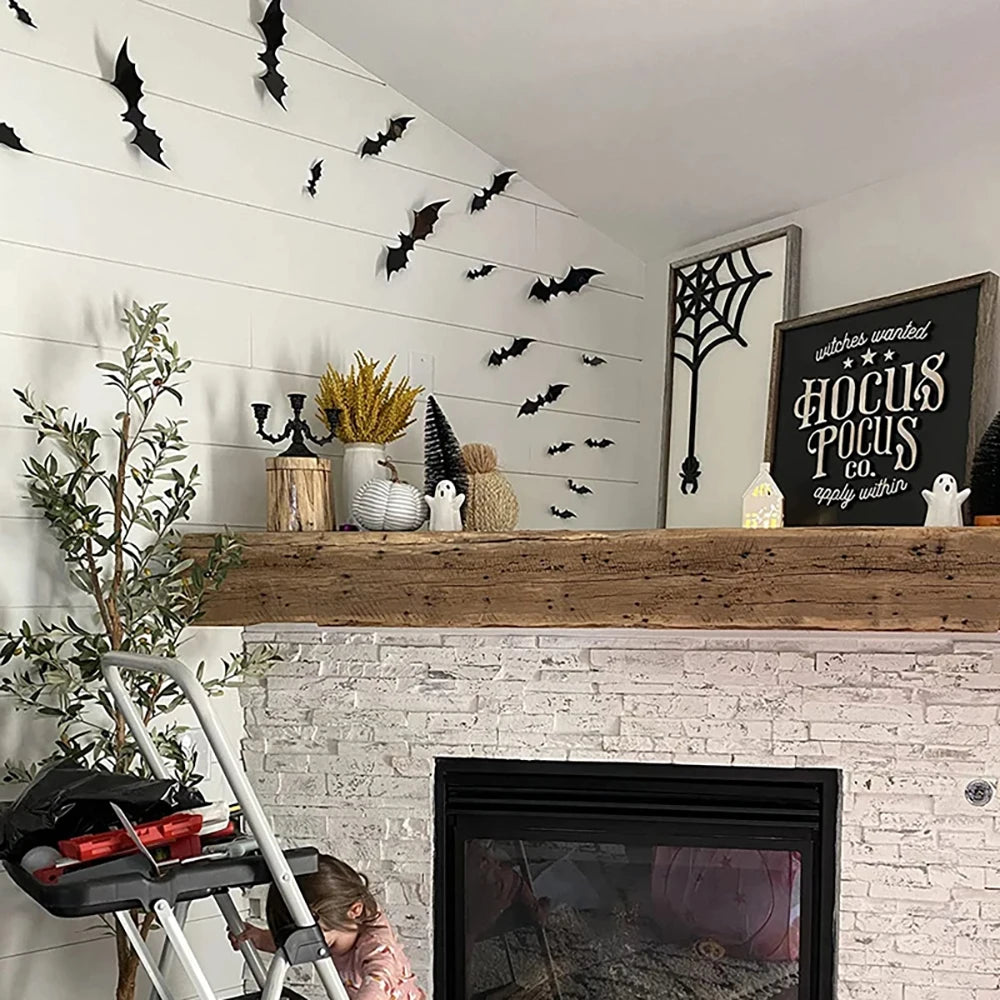 Spooky 3D Black Bat Wall Stickers for Halloween Decor