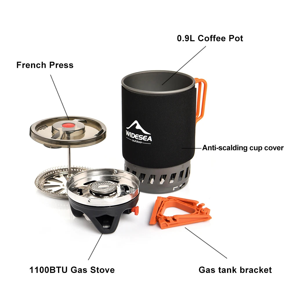 Widesea Portable Camping Coffee Maker Set with French Press & Gas Stove