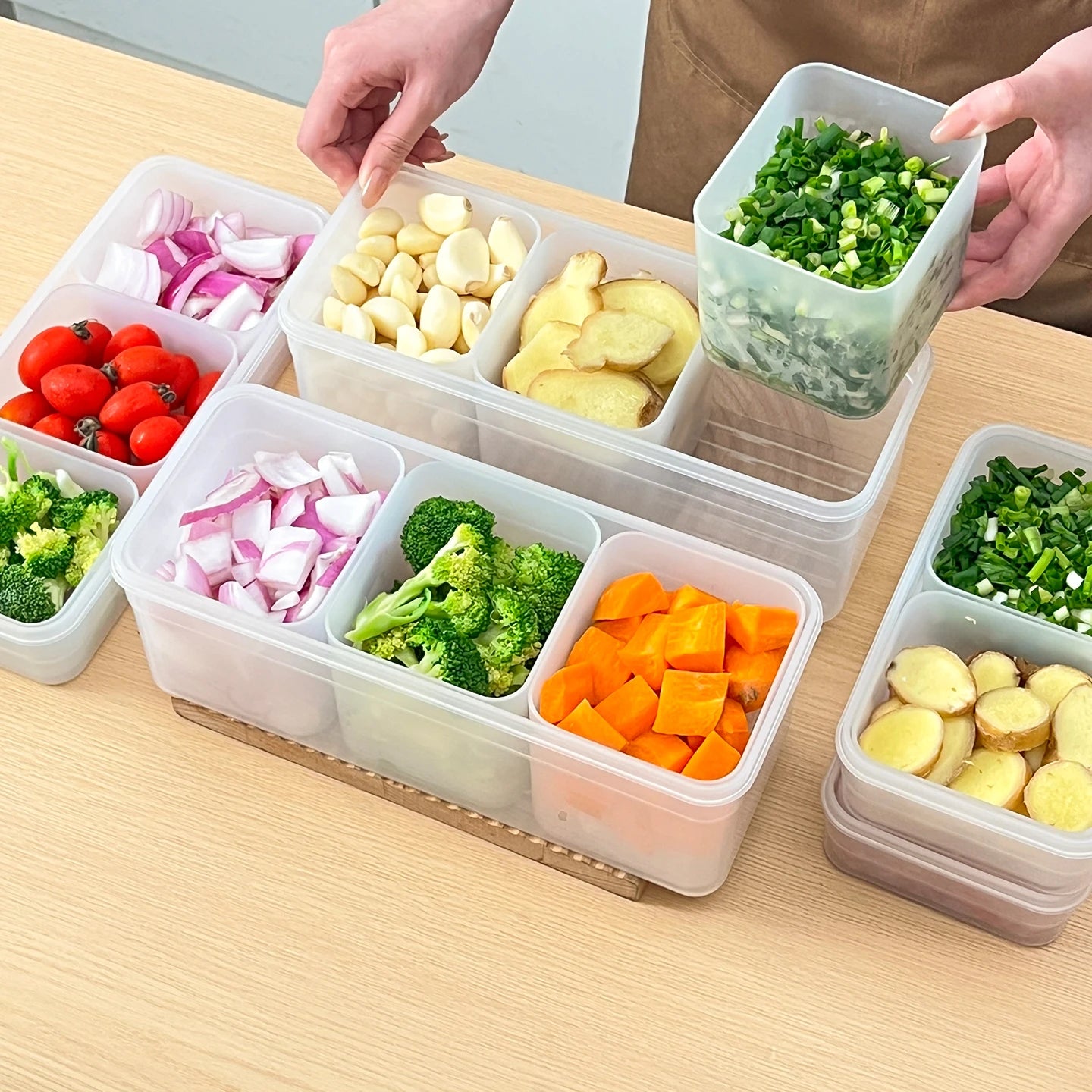 2-Grid Removable Clear Refrigerator Storage Box with Lid