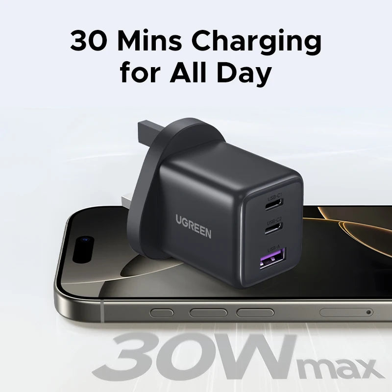 UGREEN 30W GaN USB-C Charger - Fast Charging for Mobile Devices
