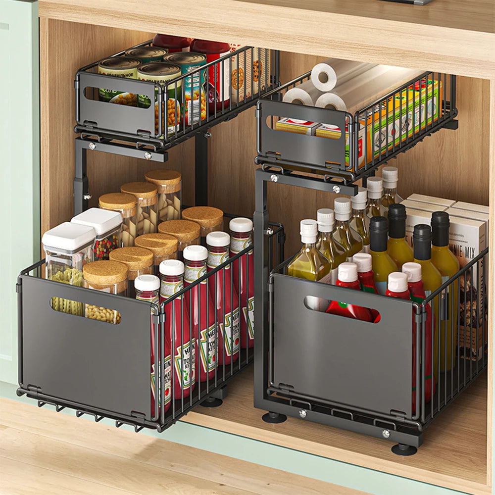 Adjustable 2-Tier Cabinet Organizer - Maximize Storage & Accessibility