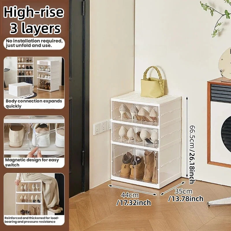 Foldable Shoe Storage Cabinet - Space-Saving Organizer for Boots & Toys