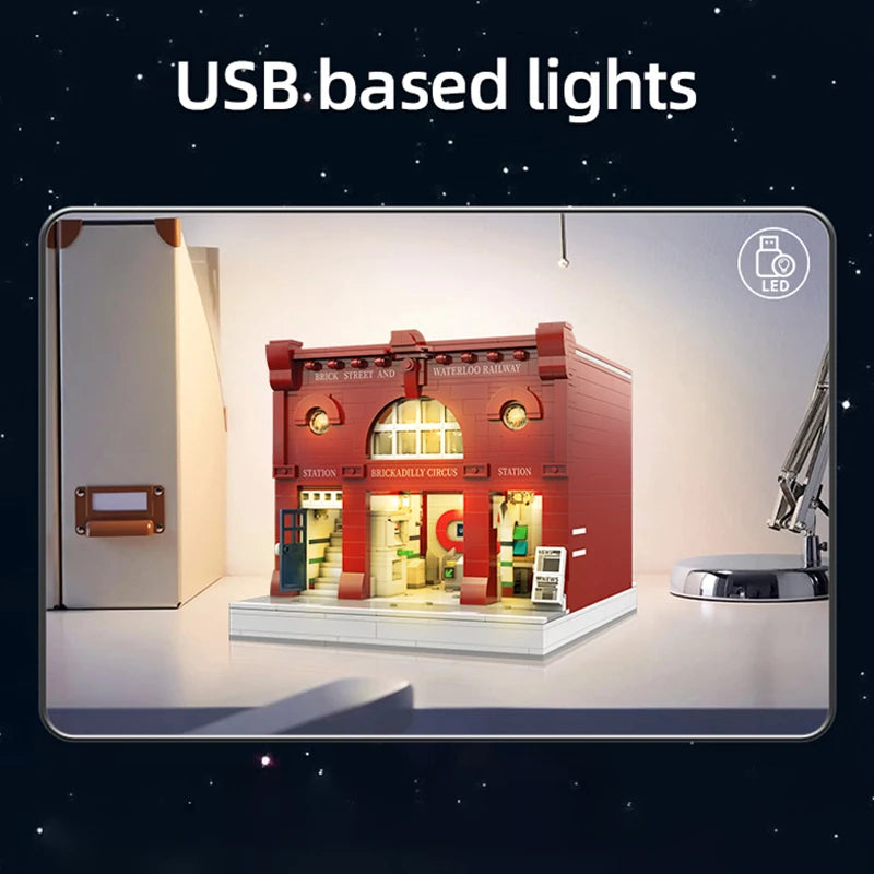 1836 Pcs LED Lights Subway Station Building Blocks Set for Kids