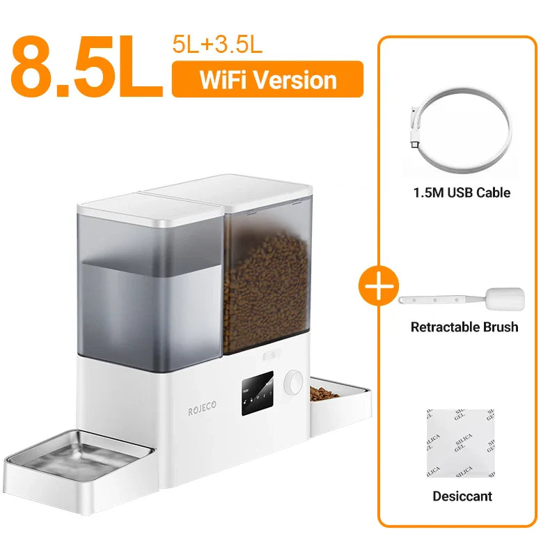 ROJECO Smart 2-in-1 Pet Feeder & Water Fountain – WiFi Controlled
