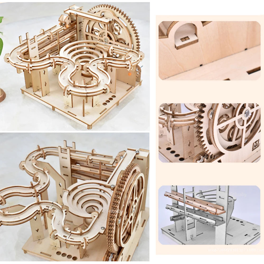 3D Wooden Puzzle Marble Run Set - DIY Mechanical Model Kit for All Ages
