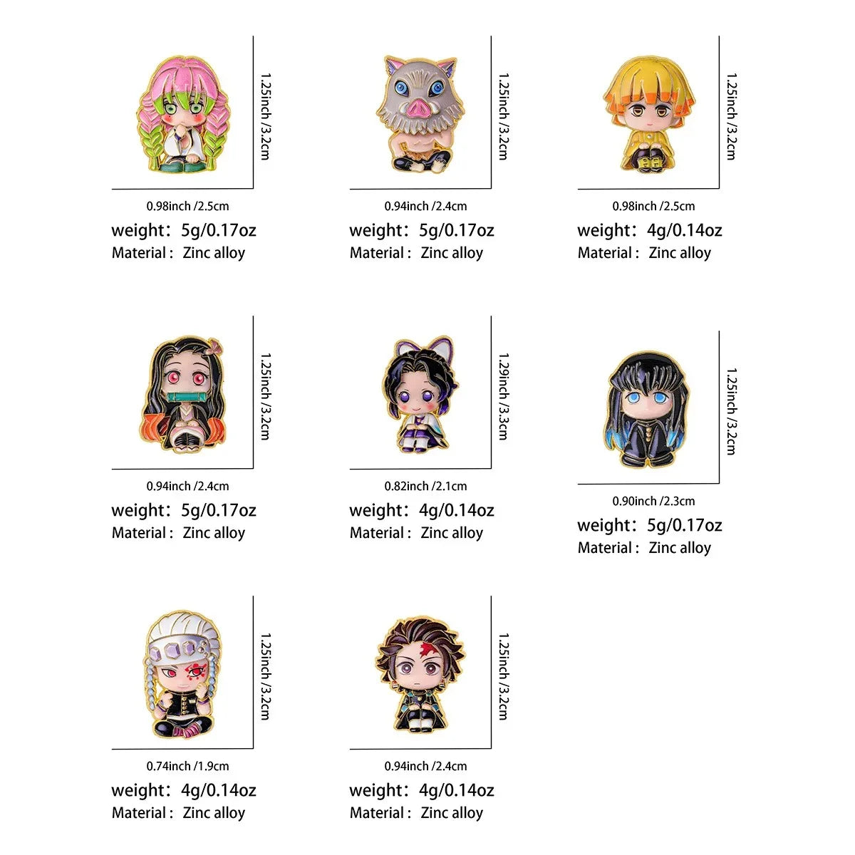 8Pcs Demon Slayer Enamel Brooch Pins for Anime Cosplay & Gift