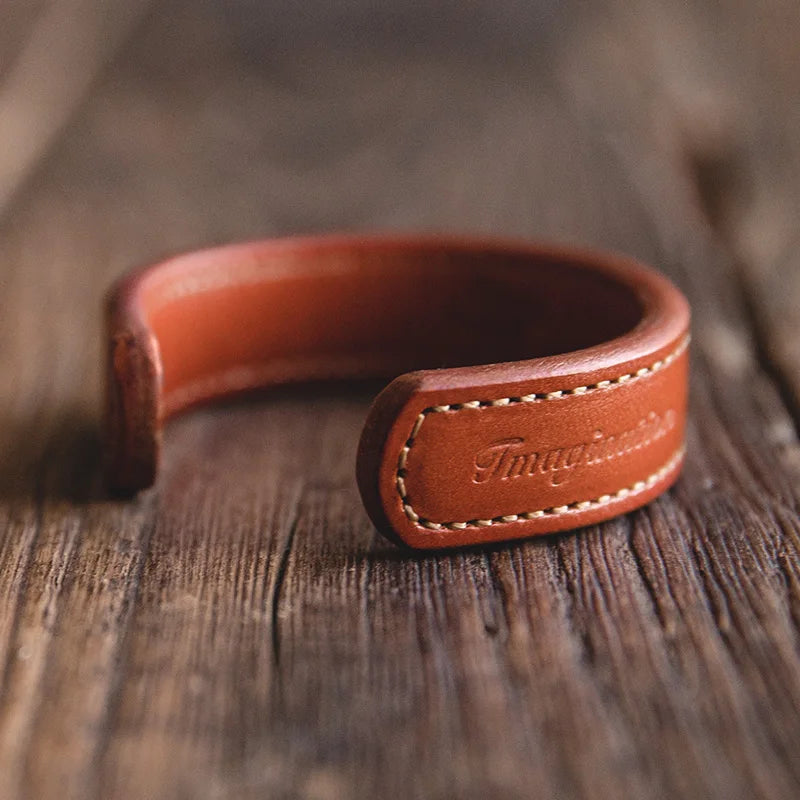Vintage Khaki Leather Bracelet - Adjustable Men's Cuff