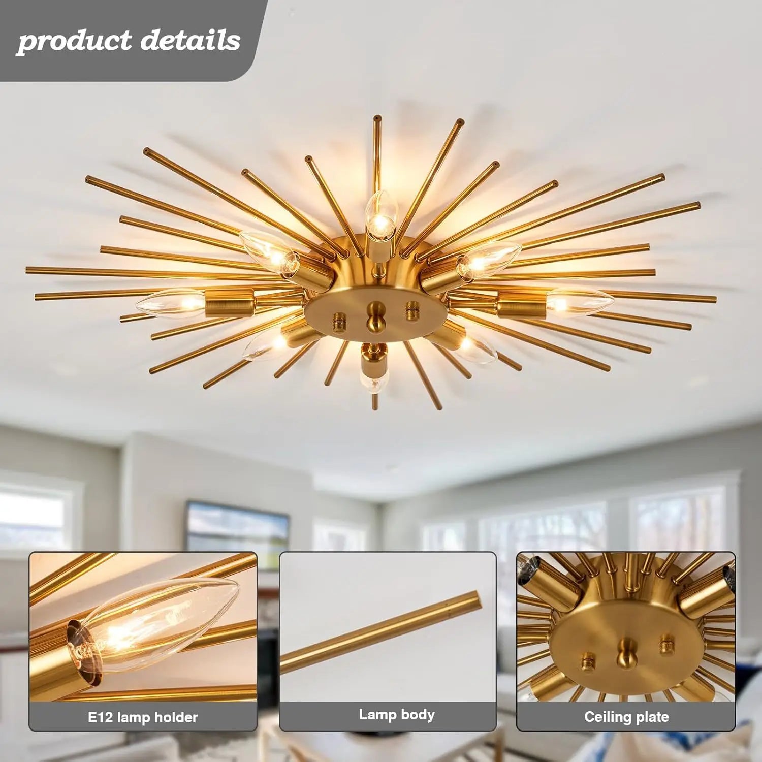 Elegant Modern Gold Metal LED Ceiling Light for Home & Restaurant