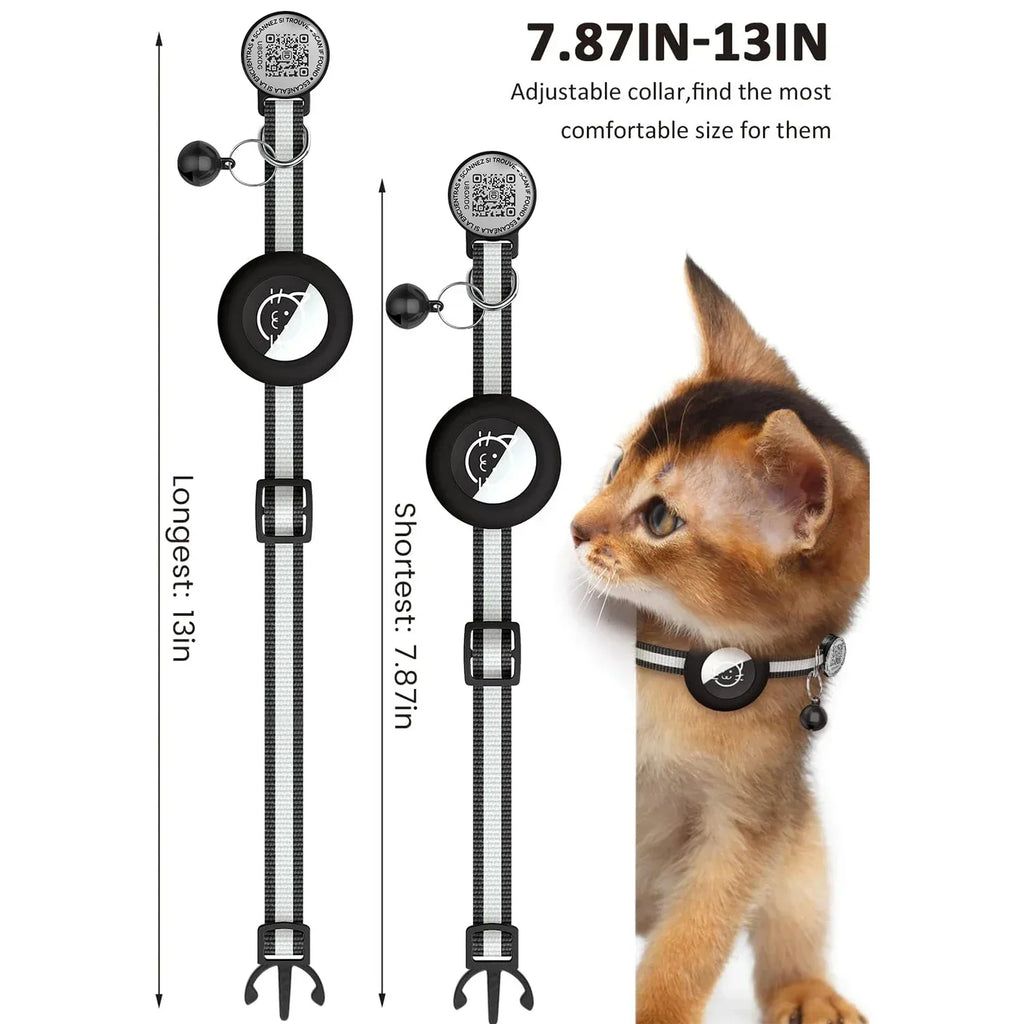 Reflective GPS Tracker Cat Collar with QR Tag & AirTag Holder