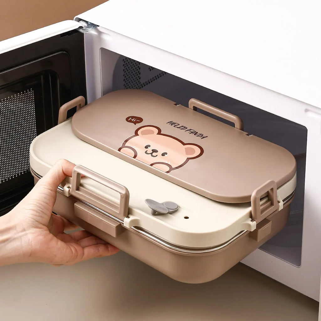 WORTHBUY Portable 4-Grid Stainless Steel Lunch Box with Utensils