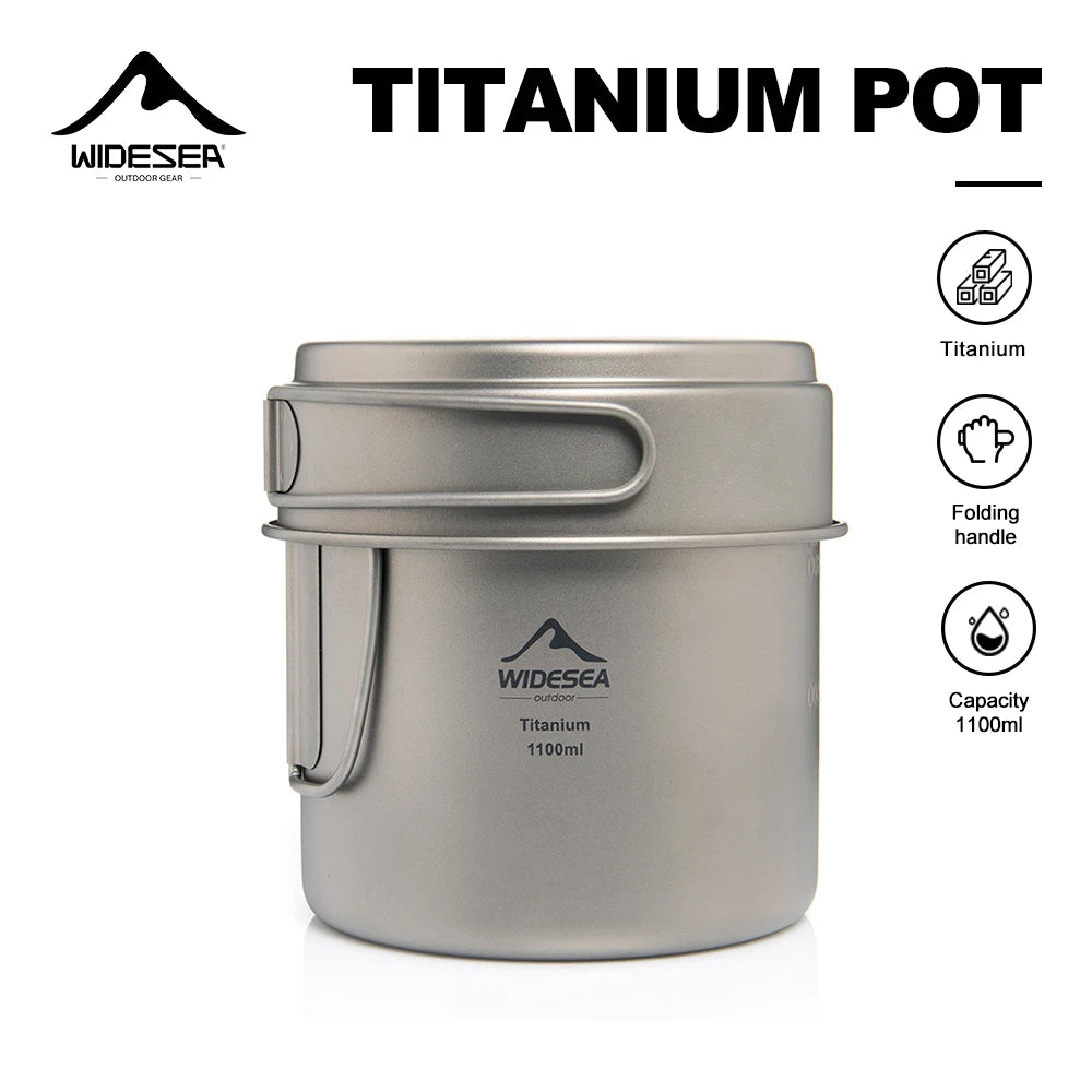 Widesea Ultralight Titanium Camping Pot 1100ml - Portable Outdoor Cookware