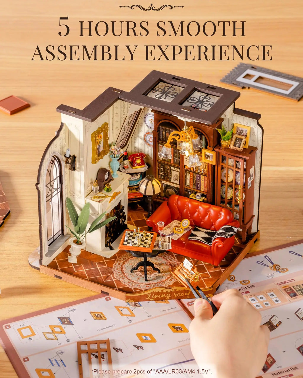 Robotime DIY Catherine's Living Room Dollhouse - Miniature Wooden Kit