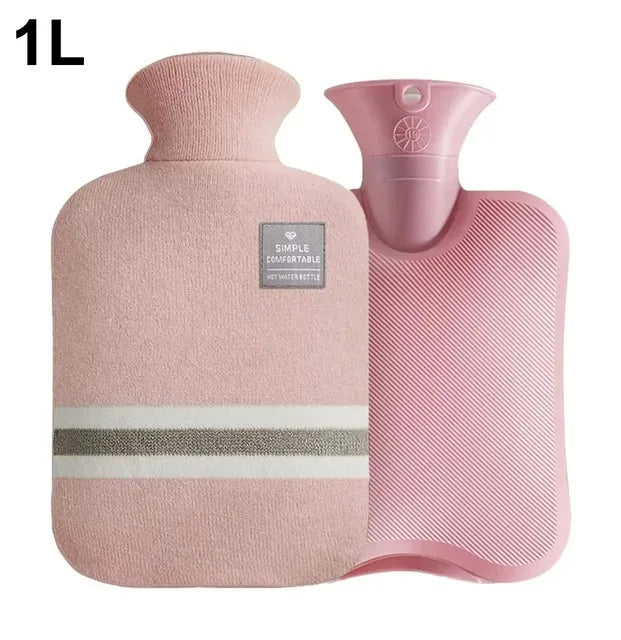 Durable Hot Water Bottle with Knitted Cover for Pain Relief - 1L/2L