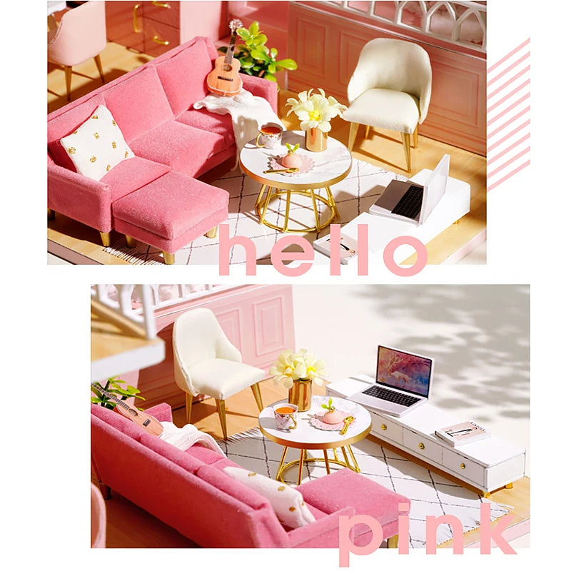 3D Wooden Mini Dollhouse Kit - DIY Duplex Apartment with Furniture