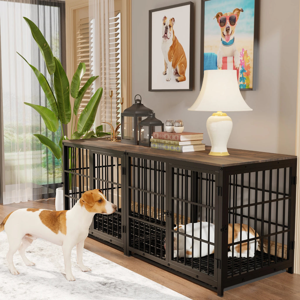 Elevated Wooden Dog Crate & End Table with Removable Tray - Stylish Kennel