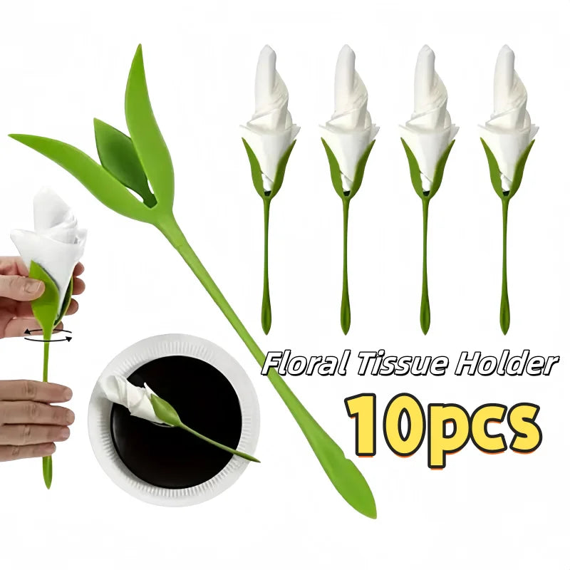 Elegant Floral Napkin Rings - 10pcs Green PP for Party Decor