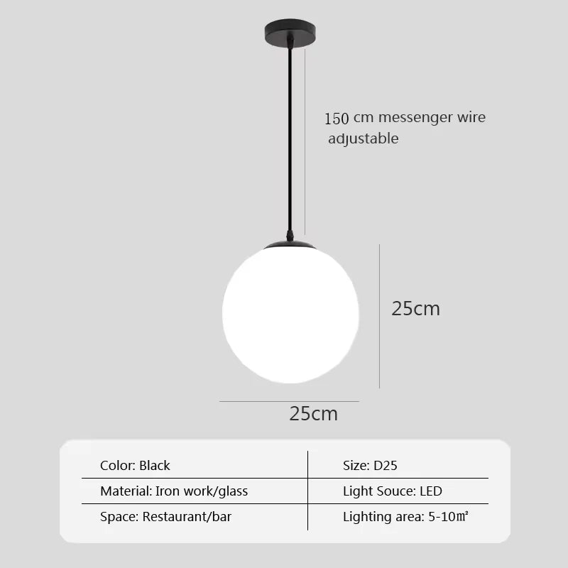 Modern Nordic Glass Ball Pendant Light - Elegant Brass & Black Design