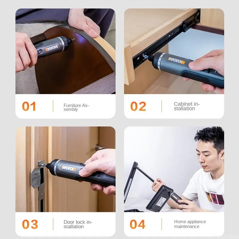 Worx 4V Mini Cordless Electric Screwdriver Set - Rechargeable, 30 Bits
