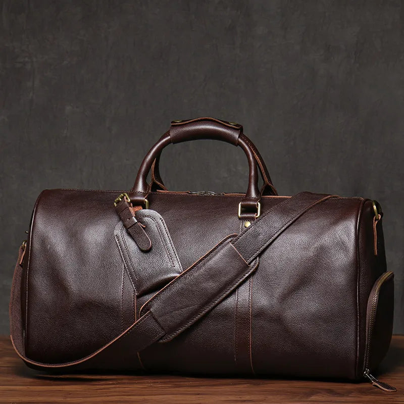 Large Capacity Travel Duffel Bag - Durable Genuine Leather Luggage