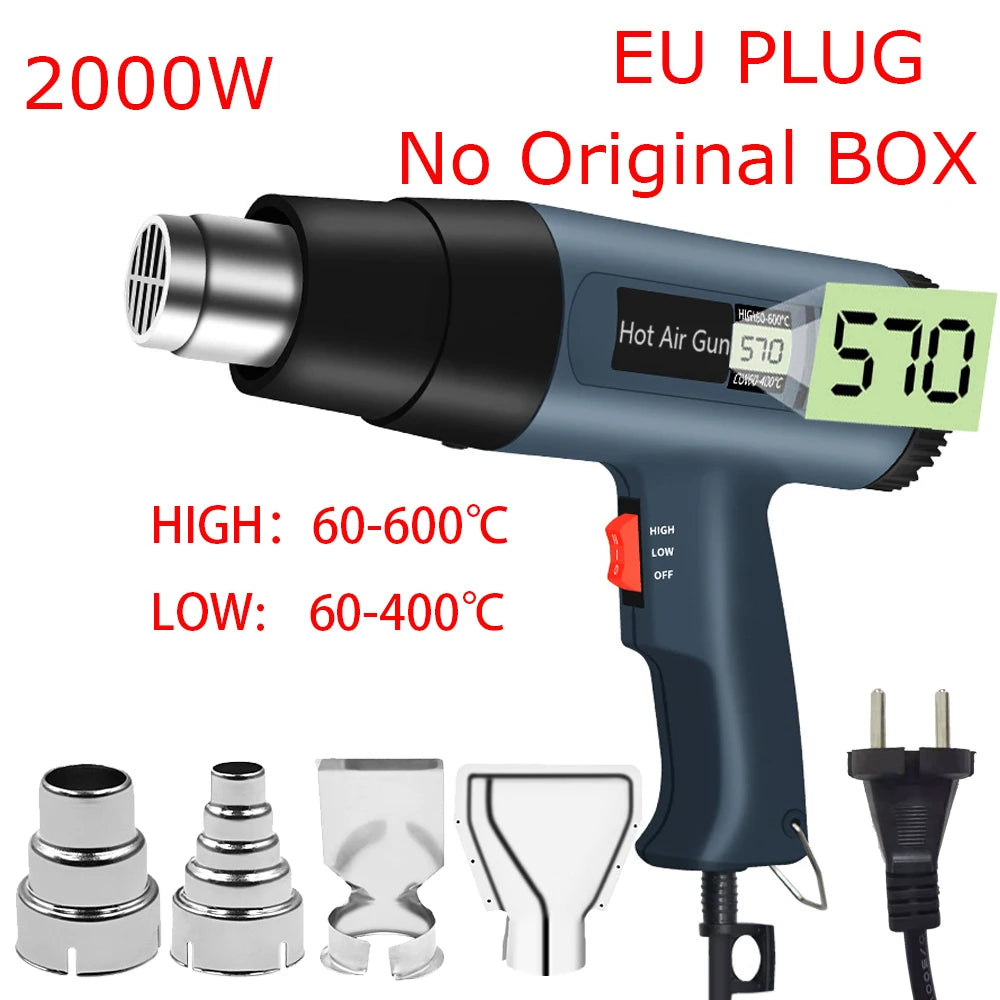2000W Digital LCD Heat Gun - Industrial Hot Air Gun for DIY & Crafts