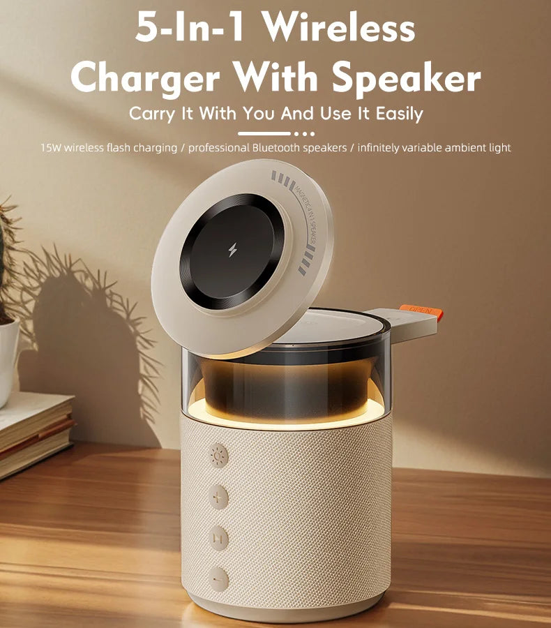 5-in-1 Magnetic Wireless Charger & Bluetooth Speaker with Night Light