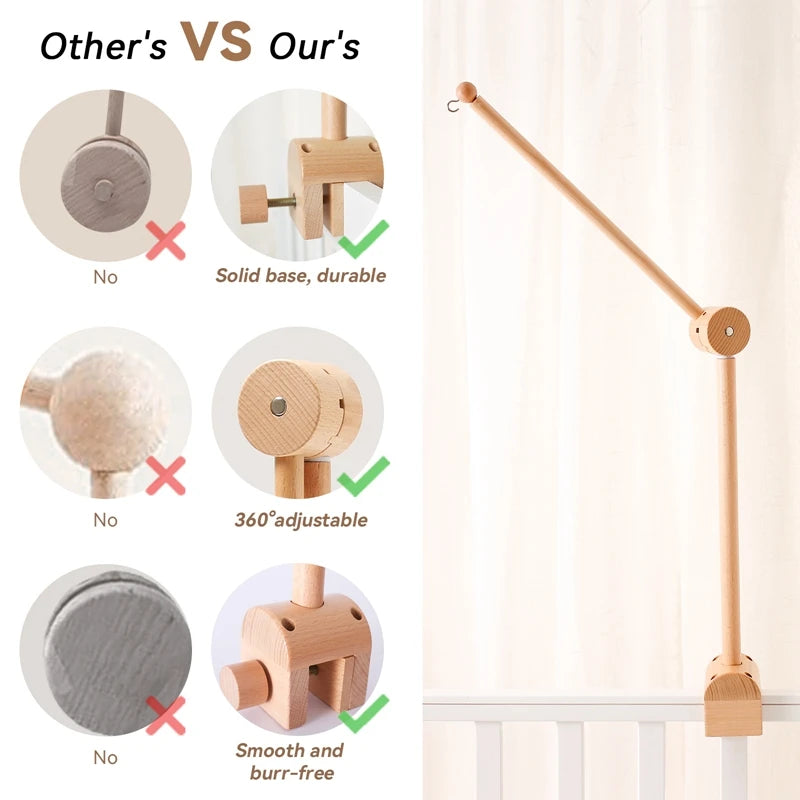 Wooden Baby Mobile Rattle Toy for Newborns - 0-12 Months