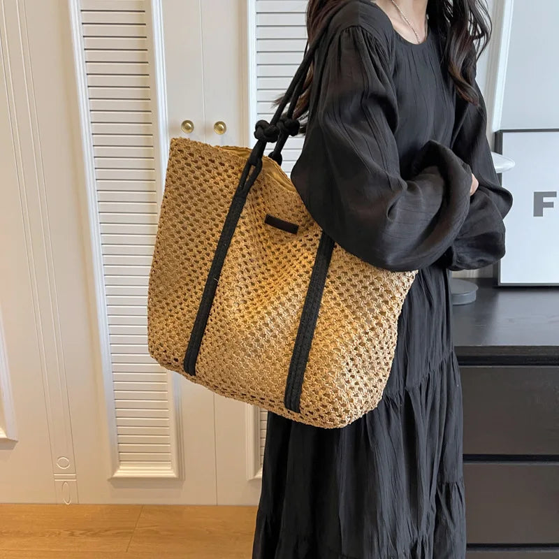 Stylish Ladies Straw Woven Handbag - Beach & Casual Tote Bag