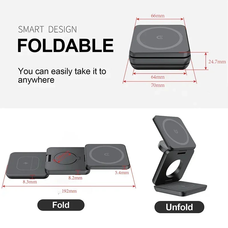 3-in-1 Wireless Charger for iPhone, Watch & AirPods - Magnetic Station