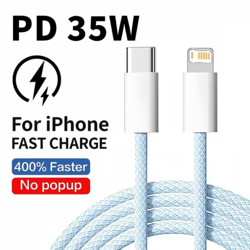 35W Fast Charge PD Cable for iPhone & USB-C Devices - 1m/2m Braided
