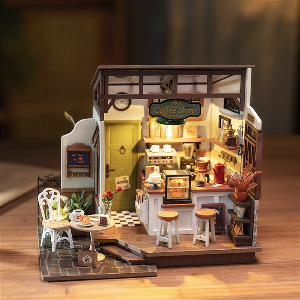 Robotime 3D Puzzle Miniature Dollhouse Kit - Cafe DIY Craft Gift