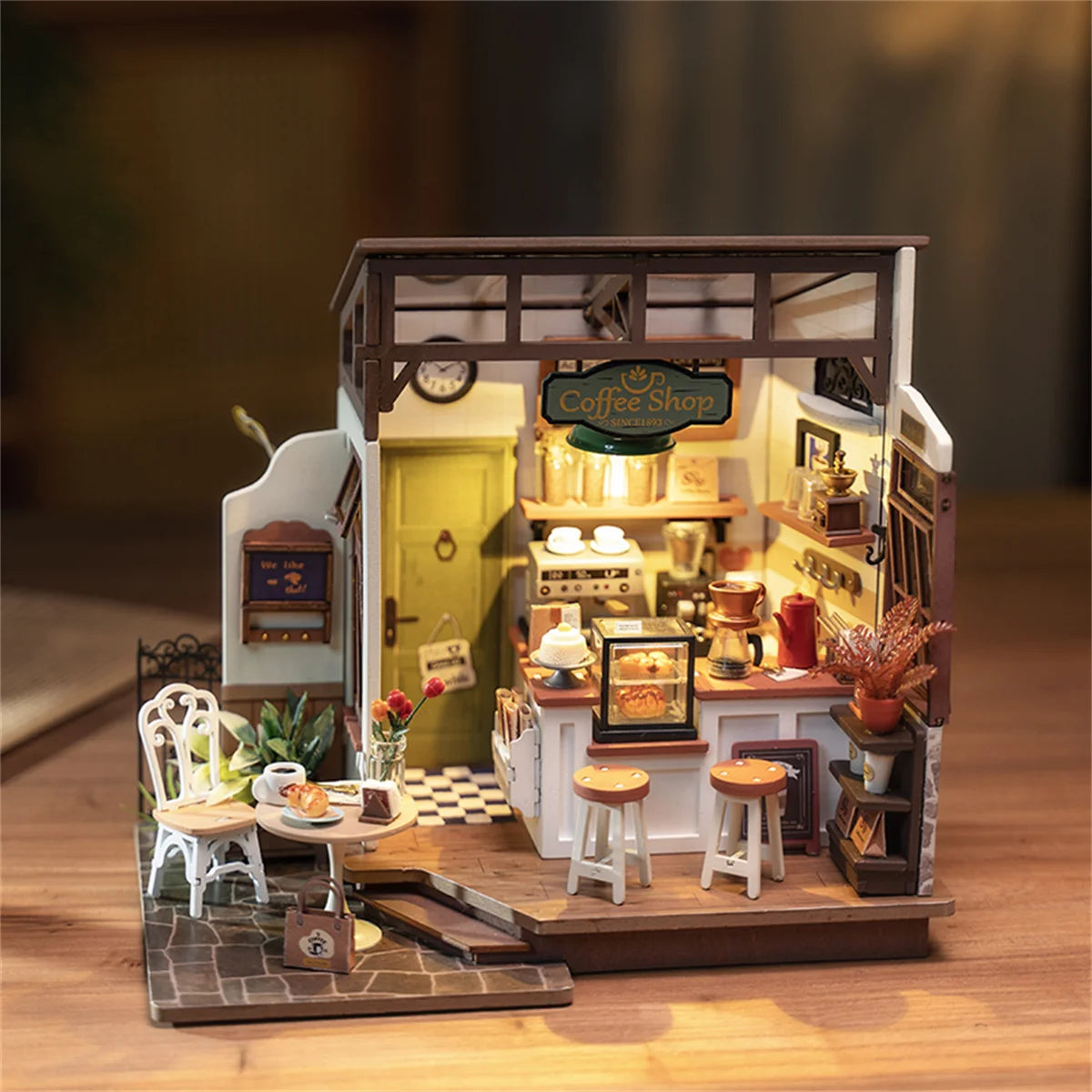 Robotime 3D Puzzle Miniature Dollhouse Kit - Cafe DIY Craft Gift