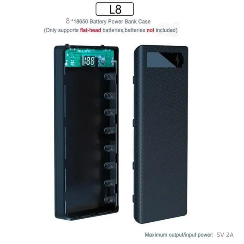 DIY Dual USB Power Bank Case for 8x18650 Batteries - No Batteries Included