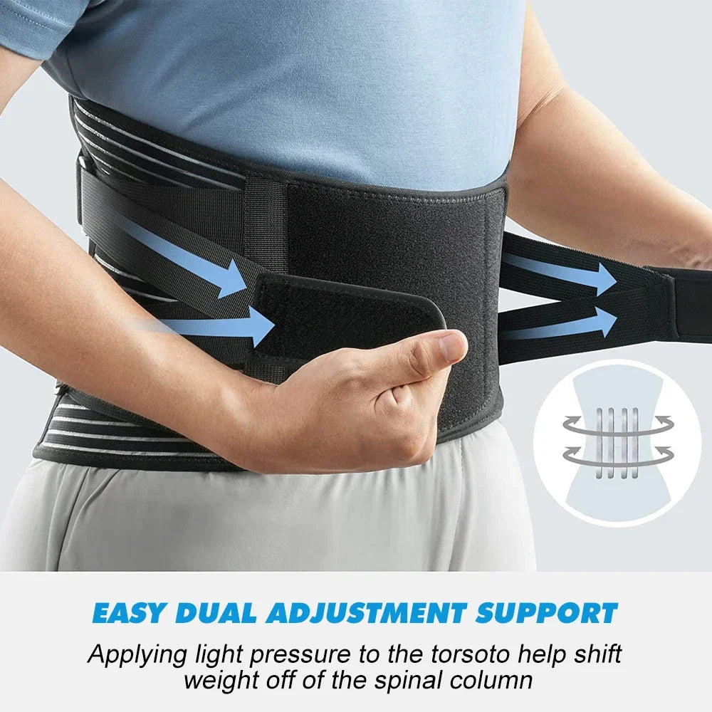 Adjustable Black Lumbar Support Brace for Lower Back Pain Relief