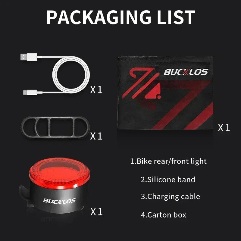 BUCKLOS USB Rechargeable Bike Lights - Front & Rear LED Safety Set